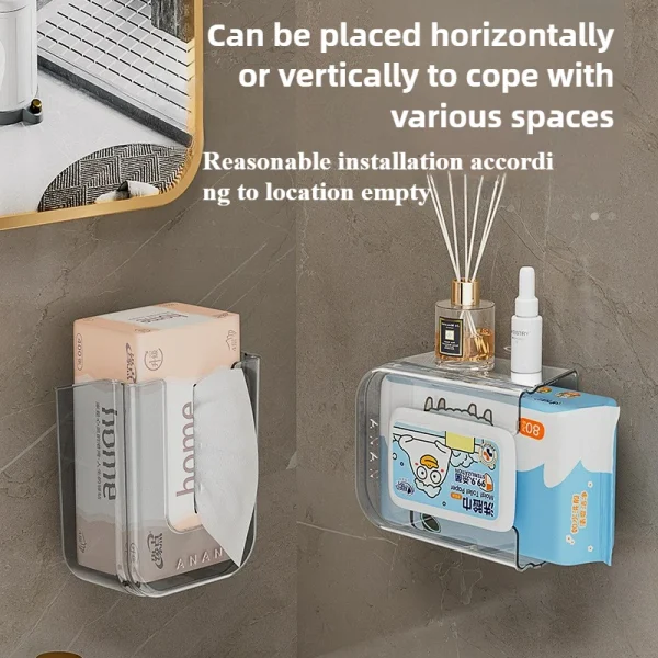 Wall Mounted Toilet Paper Box Suction Cup Wet Paper Towel Storage Boxs No Punching Bathroom Wet Towels Holder paper dispenser 5