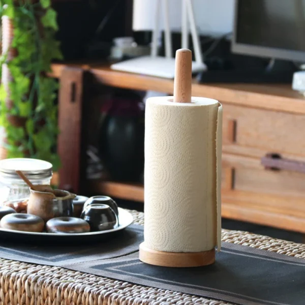 Kitchen Wooden Roll Paper Towel Holder Bathroom Tissue Vertical Stand Disposable Paper Pot Kitchen Toilet Storage Accessories 1