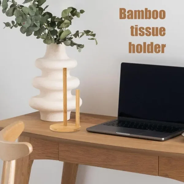 Wooden Roll Paper Towel Holder Bathroom Disposable Paper Tissue Vertical Stand  Kitchen Toilet Storage Accessories 5