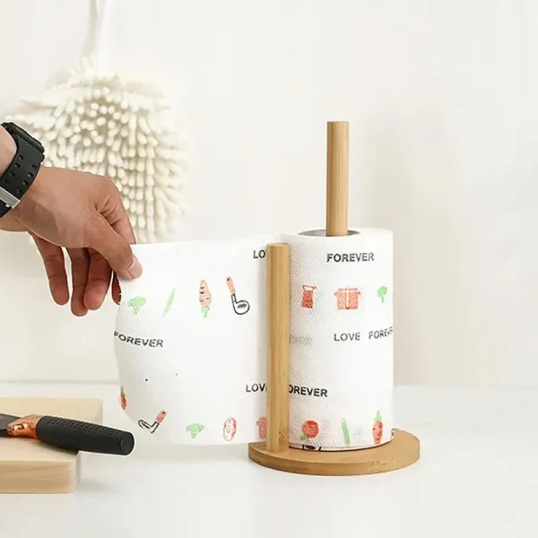 Wooden Roll Paper Towel Holder Bathroom Disposable Paper Tissue Vertical Stand  Kitchen Toilet Storage Accessories 6