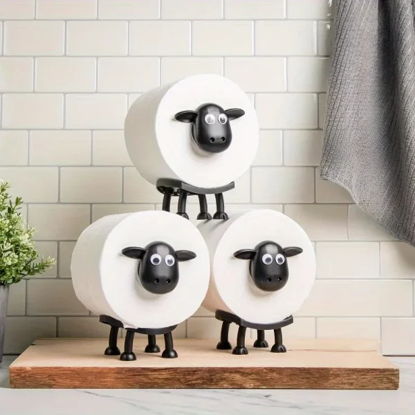 1pcs Sheep Toilet Roll Holder - Funny Toilet Paper Holder Free Standing Bathroom Set - 3D Printed Black Sheep Loo Roll Holder 2