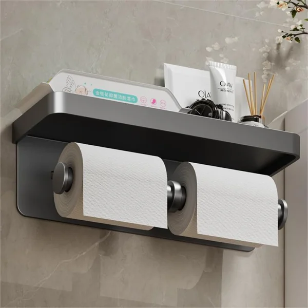 Aluminum Alloy Toilet Paper Holder Bathroom Wall Mount WC Paper Phone Holder Shelf Towel Roll shelf Accessories 3