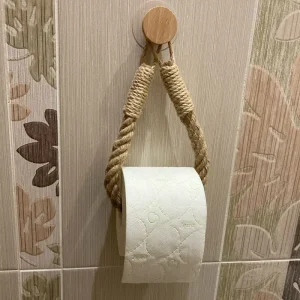 Nail-free Paper Towel Holders Rack Bathroom Towel Hook Toilet Paper Holder Towel Rack Beige Hemp Color 1