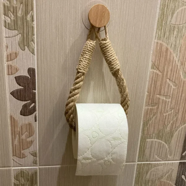 Nail-free Paper Towel Holders Rack Bathroom Towel Hook Toilet Paper Holder Towel Rack Beige Hemp Color 1
