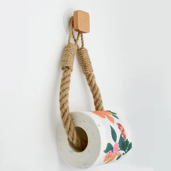 Nail-free Paper Towel Holders Rack Bathroom Towel Hook Toilet Paper Holder Towel Rack Beige Hemp Color 3