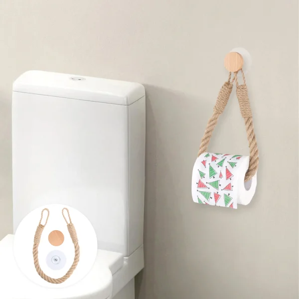 Nail-free Paper Towel Holders Rack Bathroom Towel Hook Toilet Paper Holder Towel Rack Beige Hemp Color 6