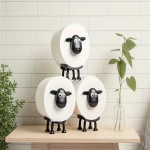 1 Cute Sheep Toilet Paper Holder, Creative Animal Bathroom Roll Paper Holder, Wall-Mounted Tissue Box, Farm Style Bathroom Decoration, Strong Paste, No Punching, Kidsren's Bathroom Fun Ornaments 1