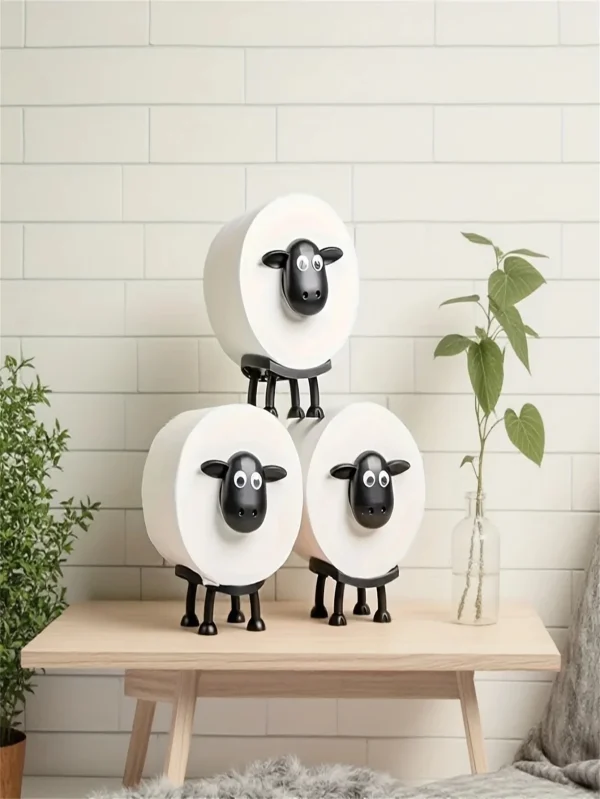 1 Cute Sheep Toilet Paper Holder, Creative Animal Bathroom Roll Paper Holder, Wall-Mounted Tissue Box, Farm Style Bathroom Decoration, Strong Paste, No Punching, Kidsren's Bathroom Fun Ornaments 1