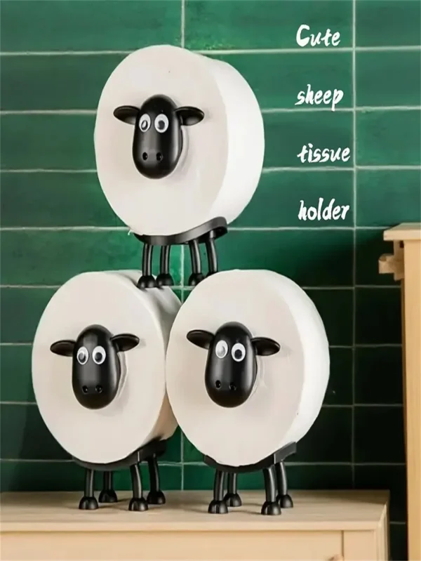 1 Cute Sheep Toilet Paper Holder, Creative Animal Bathroom Roll Paper Holder, Wall-Mounted Tissue Box, Farm Style Bathroom Decoration, Strong Paste, No Punching, Kidsren's Bathroom Fun Ornaments 3