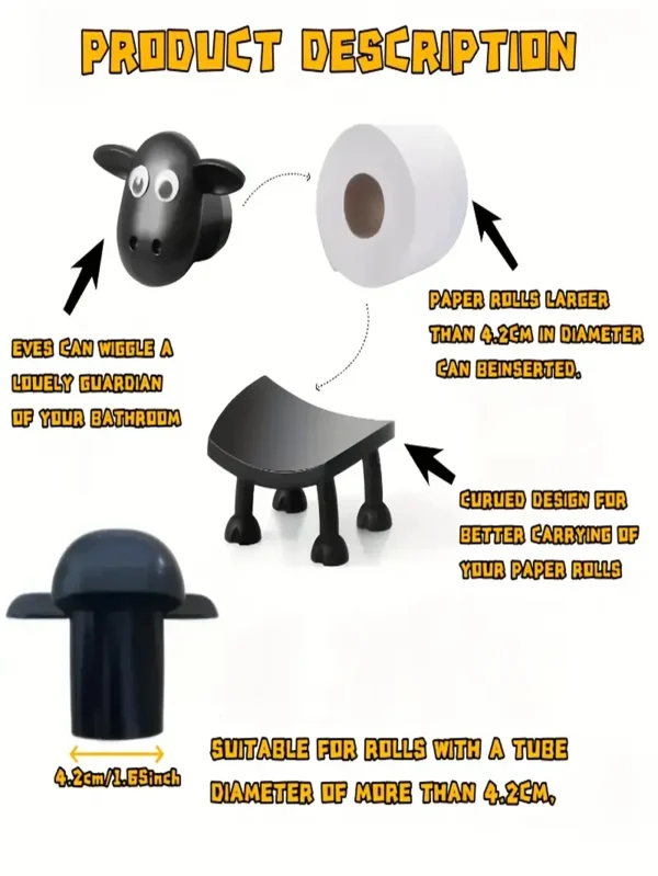 1 Cute Sheep Toilet Paper Holder, Creative Animal Bathroom Roll Paper Holder, Wall-Mounted Tissue Box, Farm Style Bathroom Decoration, Strong Paste, No Punching, Kidsren's Bathroom Fun Ornaments 5
