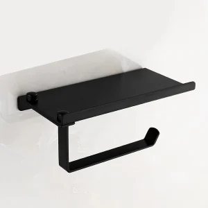 Black/Silver Toilet Paper Shelf Aluminum Bathroom Hardware Waterproof Roll Paper Holder Storage Rack Paper Towel Hook With 1