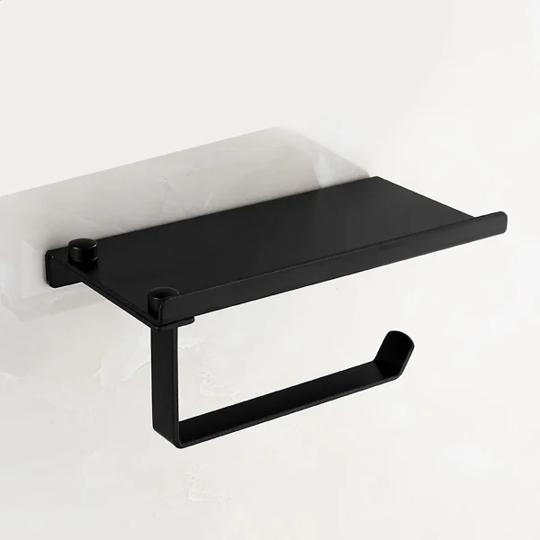 Black/Silver Toilet Paper Shelf Aluminum Bathroom Hardware Waterproof Roll Paper Holder Storage Rack Paper Towel Hook With 1