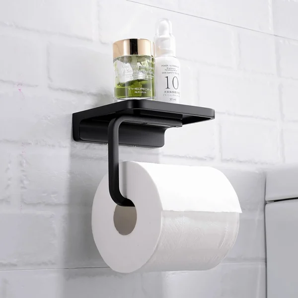 Black/Silver Toilet Paper Shelf Aluminum Bathroom Hardware Waterproof Roll Paper Holder Storage Rack Paper Towel Hook With 2