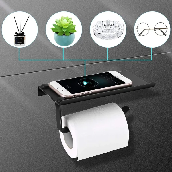 Black/Silver Toilet Paper Shelf Aluminum Bathroom Hardware Waterproof Roll Paper Holder Storage Rack Paper Towel Hook With 4