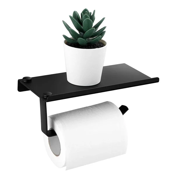 Black/Silver Toilet Paper Shelf Aluminum Bathroom Hardware Waterproof Roll Paper Holder Storage Rack Paper Towel Hook With 5