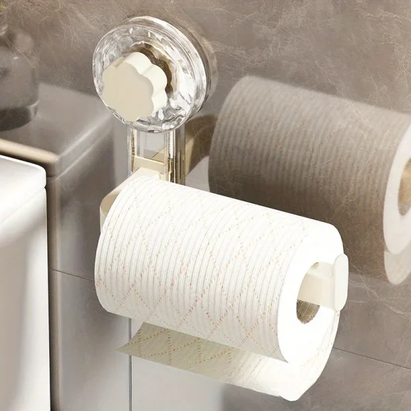 Wall-Mounted Toilet Paper Holder with Suction Cup - Self-Adhesive, No-Drill Installation,  Multipurpose Tissue Roll 2