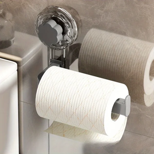 Wall-Mounted Toilet Paper Holder with Suction Cup - Self-Adhesive, No-Drill Installation,  Multipurpose Tissue Roll 4