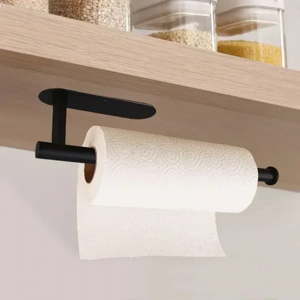 Paper Towel Holder Under Cabinet Wall Mount Stainless Steel Black Kitchen Paper Towel Rack Bathroom Self Adhesive No Drilling 1
