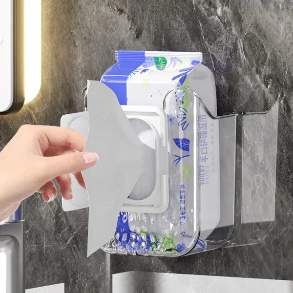 Toilet Paper Holder Box Wall Mounted Wipe Tissue Organiser Wet wipe box Self-Adhesive Paper Towel Dispenser for Kitchen Bathroom 1