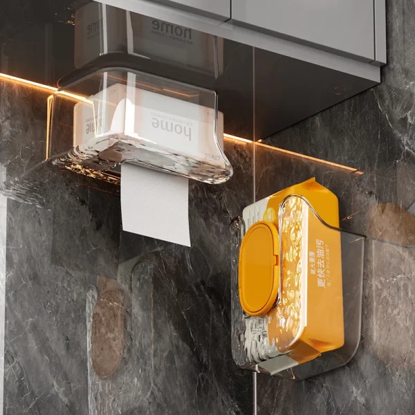 Toilet Paper Holder Box Wall Mounted Wipe Tissue Organiser Wet wipe box Self-Adhesive Paper Towel Dispenser for Kitchen Bathroom 3