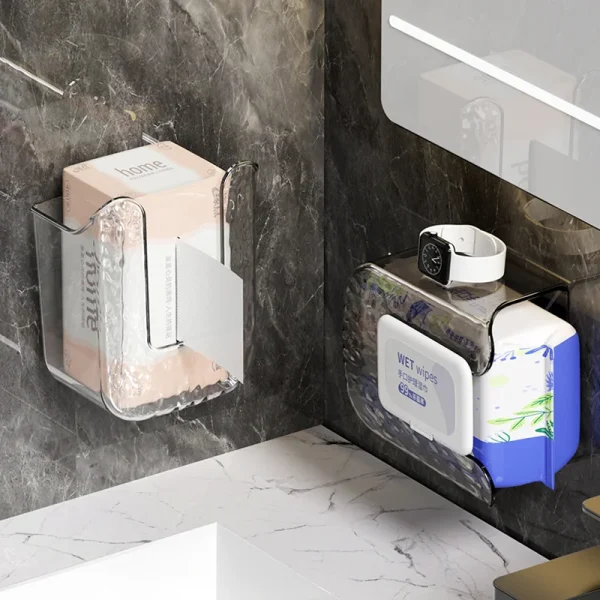 Toilet Paper Holder Box Wall Mounted Wipe Tissue Organiser Wet wipe box Self-Adhesive Paper Towel Dispenser for Kitchen Bathroom 4