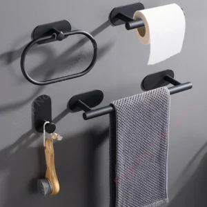 Wall Mount Toilet Towel Paper Holder Adhesive Black Silver Kitchen Roll Paper Stand Hanging Napkin Rack Bathroom Accessories WC 1