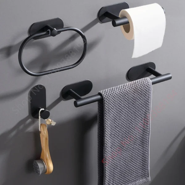 Wall Mount Toilet Towel Paper Holder Adhesive Black Silver Kitchen Roll Paper Stand Hanging Napkin Rack Bathroom Accessories WC 1