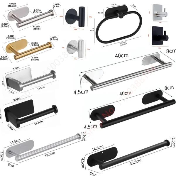 Wall Mount Toilet Towel Paper Holder Adhesive Black Silver Kitchen Roll Paper Stand Hanging Napkin Rack Bathroom Accessories WC 6