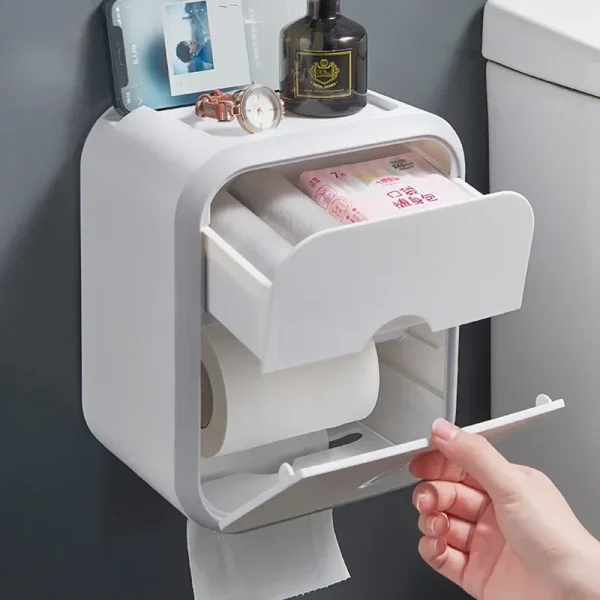 porte papier toilette Punch-free Toilet Paper Holder Box Waterproof Tissue Storage Box Bathroom Rack Wall Mounted Storage Holder 2