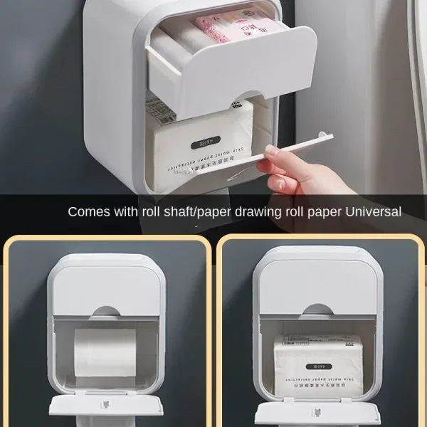 porte papier toilette Punch-free Toilet Paper Holder Box Waterproof Tissue Storage Box Bathroom Rack Wall Mounted Storage Holder 3