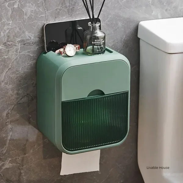 porte papier toilette Punch-free Toilet Paper Holder Box Waterproof Tissue Storage Box Bathroom Rack Wall Mounted Storage Holder 4