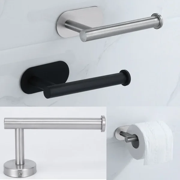 black Toilet Roll Paper Towel Toilet wall Holder Stainless Steel Organizers holder bathroom Self Adhesive Punch-Free Rack Tissue 2