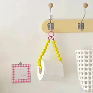Dopamine Hanging Beaded Tissue Holder Non Punching Multifunctional Toilet Paper Roll Bracket Decoration Wall Mount 1