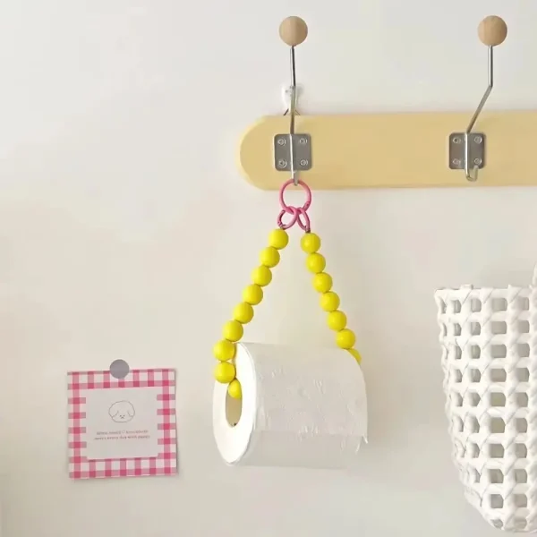 Dopamine Hanging Beaded Tissue Holder Non Punching Multifunctional Toilet Paper Roll Bracket Decoration Wall Mount 1