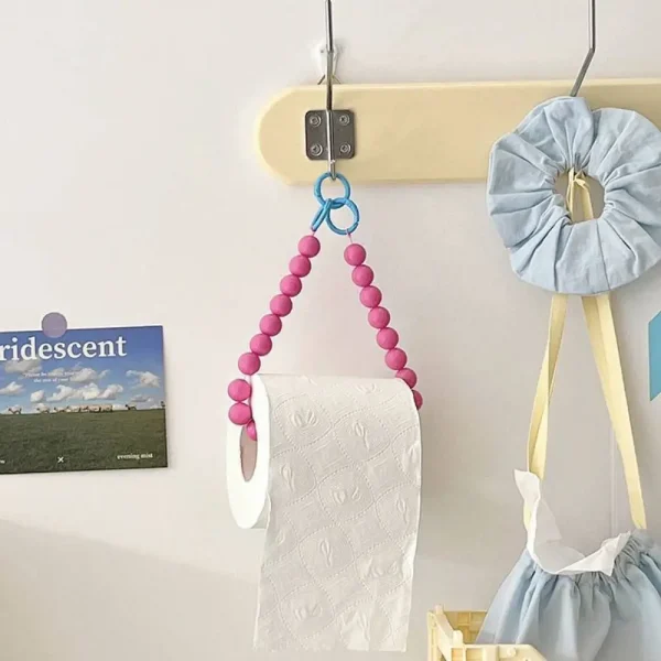 Dopamine Hanging Beaded Tissue Holder Non Punching Multifunctional Toilet Paper Roll Bracket Decoration Wall Mount 2