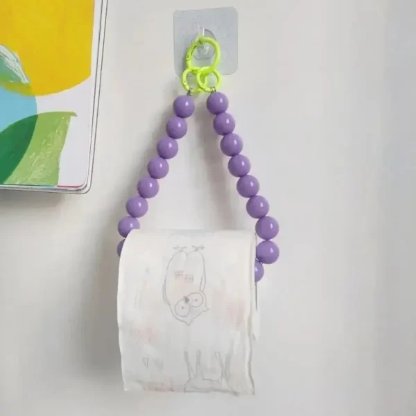 Dopamine Hanging Beaded Tissue Holder Non Punching Multifunctional Toilet Paper Roll Bracket Decoration Wall Mount 3
