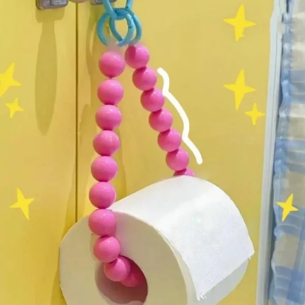 Dopamine Hanging Beaded Tissue Holder Non Punching Multifunctional Toilet Paper Roll Bracket Decoration Wall Mount 4