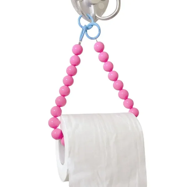 Dopamine Hanging Beaded Tissue Holder Non Punching Multifunctional Toilet Paper Roll Bracket Decoration Wall Mount 5