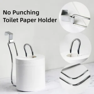 Wall Mount Toilet Paper Holder No Punching Tissue Towel Roll Dispenser Towel Rack Easy Hooks for Bathroom Kitchen 1