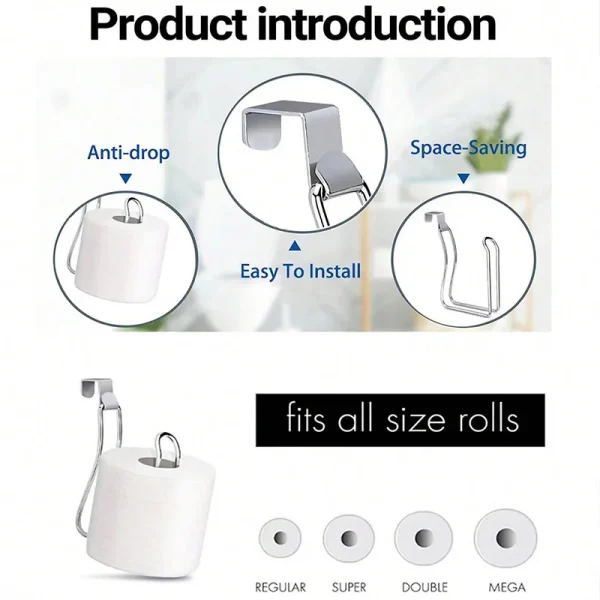 Wall Mount Toilet Paper Holder No Punching Tissue Towel Roll Dispenser Towel Rack Easy Hooks for Bathroom Kitchen 3