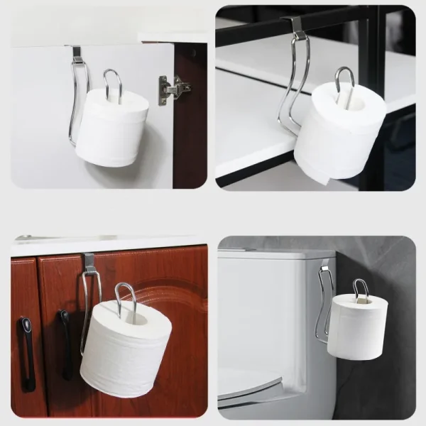Wall Mount Toilet Paper Holder No Punching Tissue Towel Roll Dispenser Towel Rack Easy Hooks for Bathroom Kitchen 5