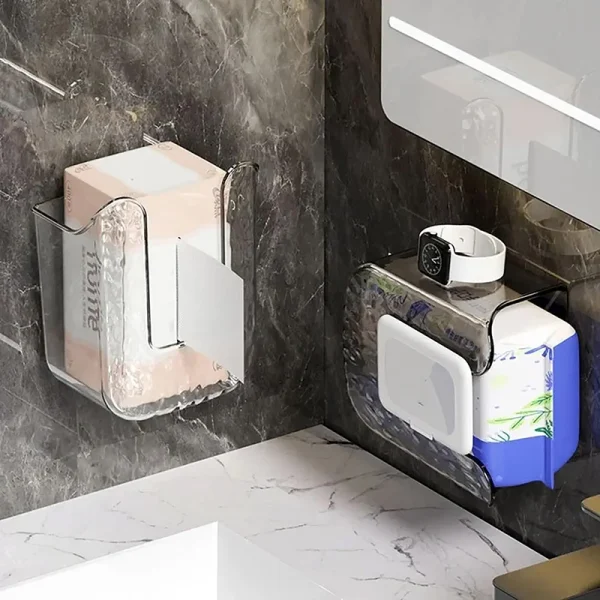 Plastic Wall Mounted Tissue Box Self-adhesive Punch Free Paper Towel Holder Upside Down Space-saving Napkin Container Bathroom 1