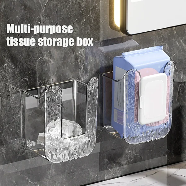 Plastic Wall Mounted Tissue Box Self-adhesive Punch Free Paper Towel Holder Upside Down Space-saving Napkin Container Bathroom 3