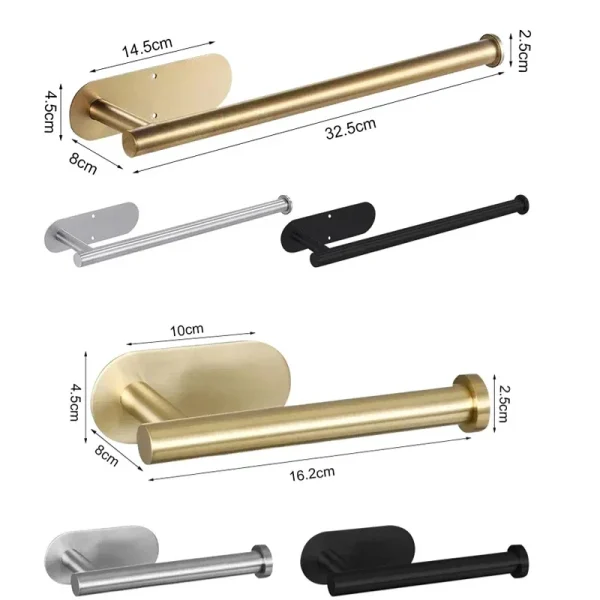 Adhesive Toilet Paper Holder Stainless Steel Wall Mount Kitchen Roll Towel Rack Napkin Dispenser Absorbent Stand Tissue Hanger 3