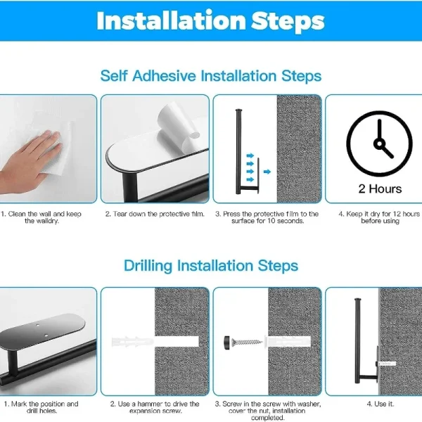 Adhesive Toilet Paper Holder Stainless Steel Wall Mount Kitchen Roll Towel Rack Napkin Dispenser Absorbent Stand Tissue Hanger 4