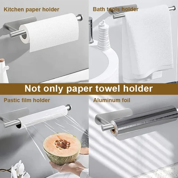 1-2 PCS Adhesive Toilet Roll Paper Holder Wall Mount Storage Stand Punch-Free Stainless Steel Storage Accessories Kitchen Hook 3