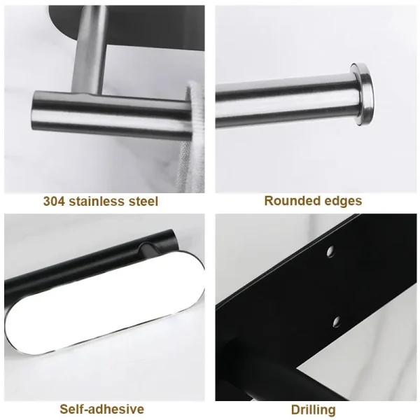 1-2 PCS Adhesive Toilet Roll Paper Holder Wall Mount Storage Stand Punch-Free Stainless Steel Storage Accessories Kitchen Hook 5