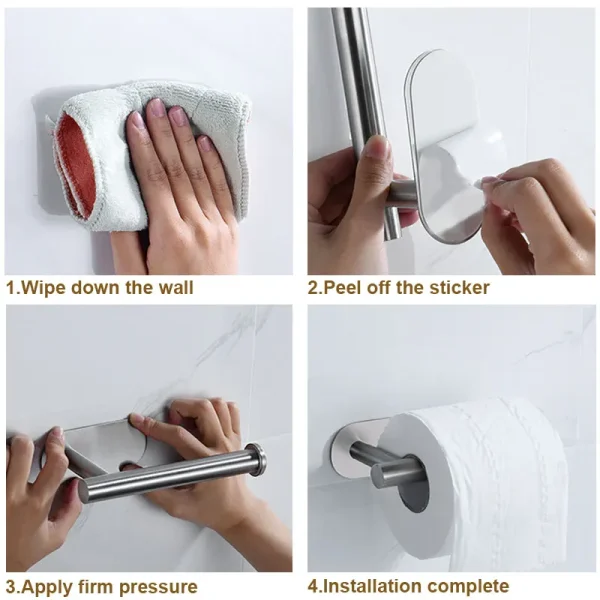 1-2 PCS Adhesive Toilet Roll Paper Holder Wall Mount Storage Stand Punch-Free Stainless Steel Storage Accessories Kitchen Hook 6