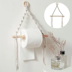 1Pc Toilet Paper Holder Rack Vintage Bohemian Hand-woven Towel Hanging Rope Tapestry 1