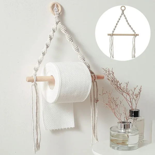 1Pc Toilet Paper Holder Rack Vintage Bohemian Hand-woven Towel Hanging Rope Tapestry 1